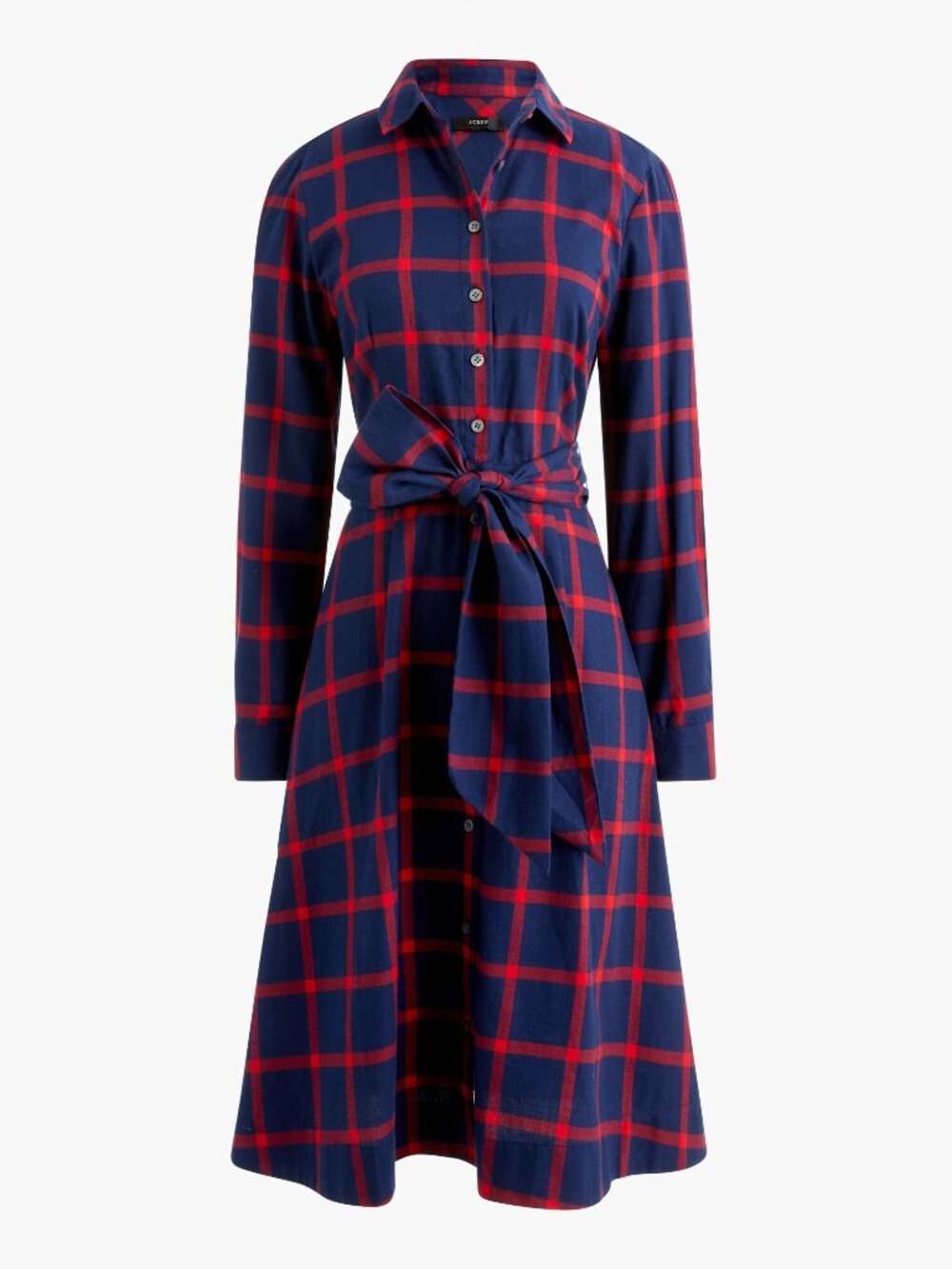 NWT J. Crew Size 2 Navy Blue Red Plaid Tie-Waist Flannel Belted Shirt Dress NEW
